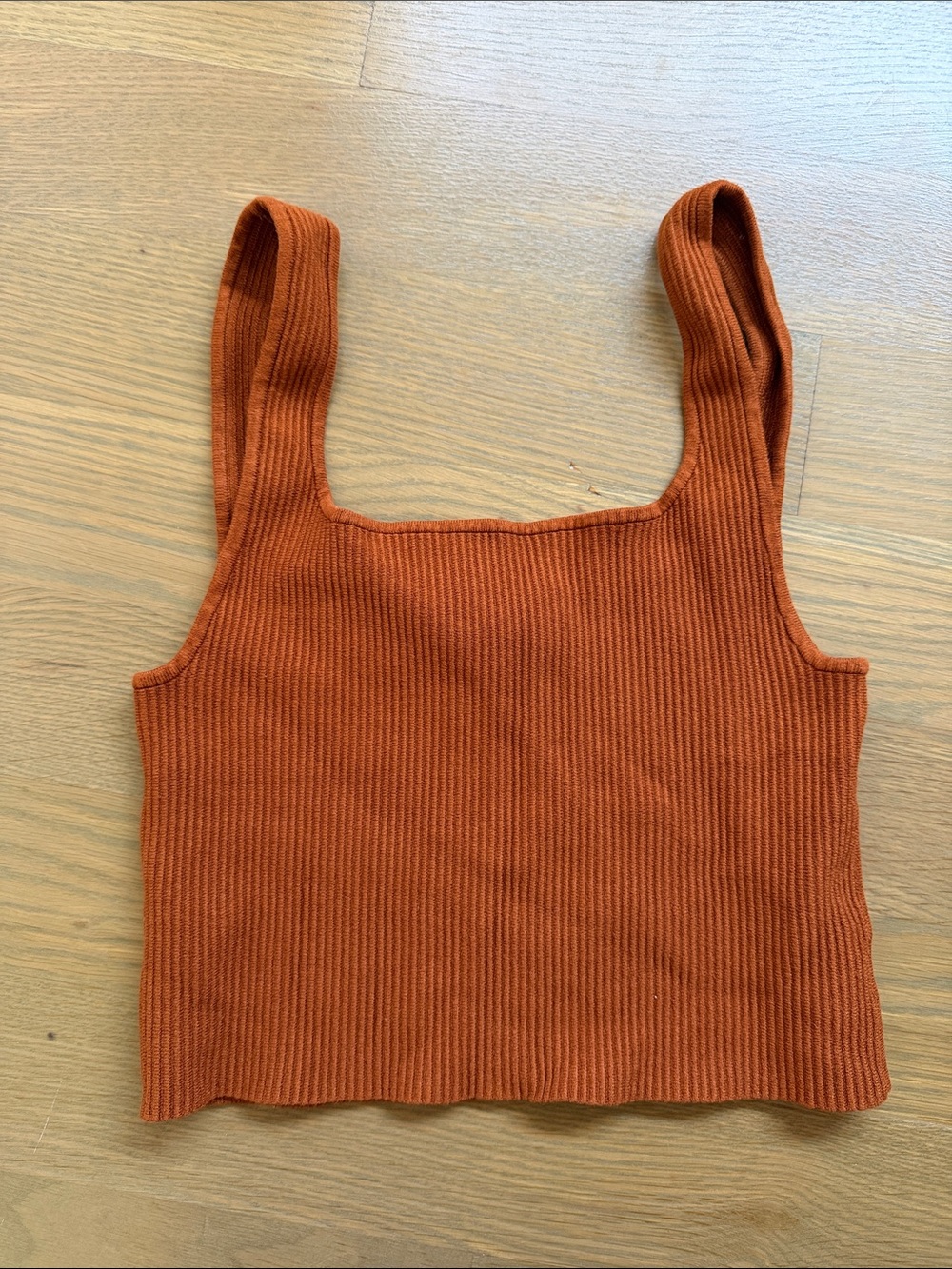 H&M Rust Ribbed Square-Neck Crop Tank - Burnt Orange